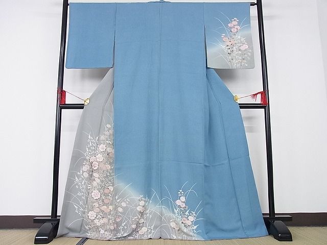 時代屋 裄67.5cm 紋意匠地 汕頭 蘇州 総刺繍 附下げ 訪問着 正絹 