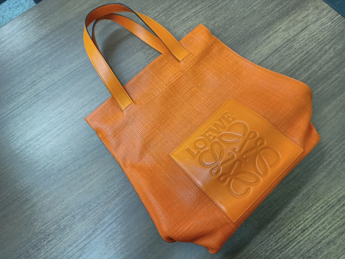 中古品 LOEWE ロエベ ショッパー 2way トートバッグ レザー オレンジ 