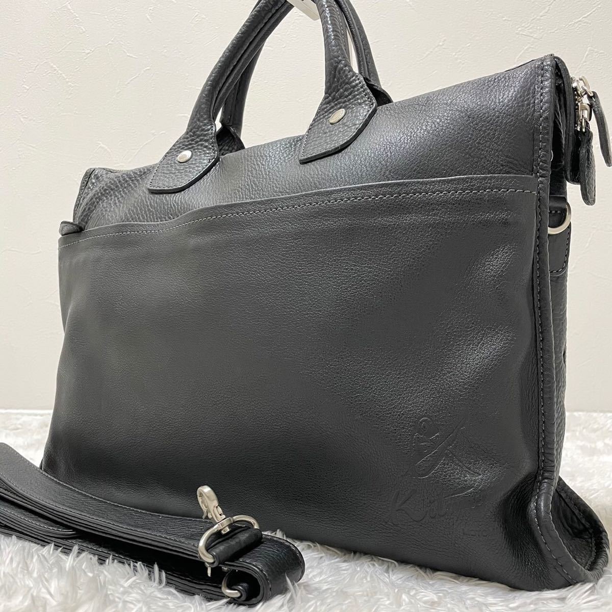 極美品★2way キタムラ【溢れる高級感】Kitamura ビジネスバッグ ショルダーバッグ ブリーフ レザー 本革 書類カバン 黒 ブラック メンズ