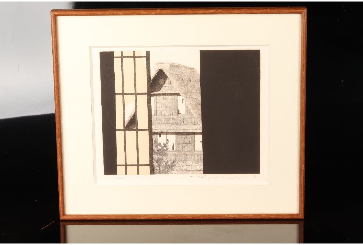 田中良平 銅版画『早春の村』 [URA]真作保証/直筆サイン /田中良平『茅