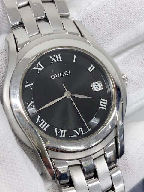 グッチ☆GUCCI☆5500M☆クオーツアナログ時計☆黒文字盤☆ローマン文字☆電池交換済☆元箱取説付き