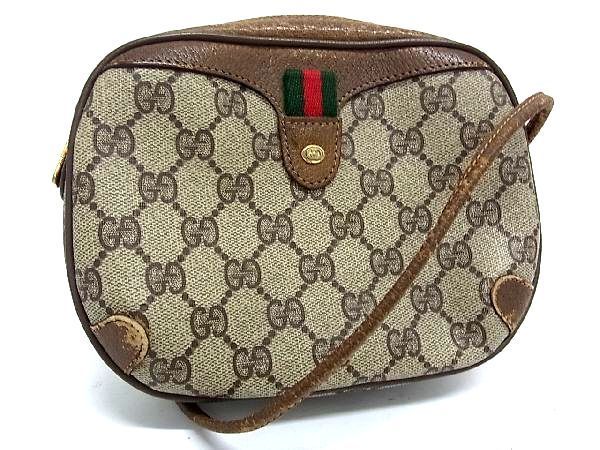 1円 GUCCI グッチ 89 02 066 オールドグッチ ヴィンテージ シェリーライン GG柄 PVC ショルダーバッグ 斜め掛け ベージュ系 AJ5971キオ