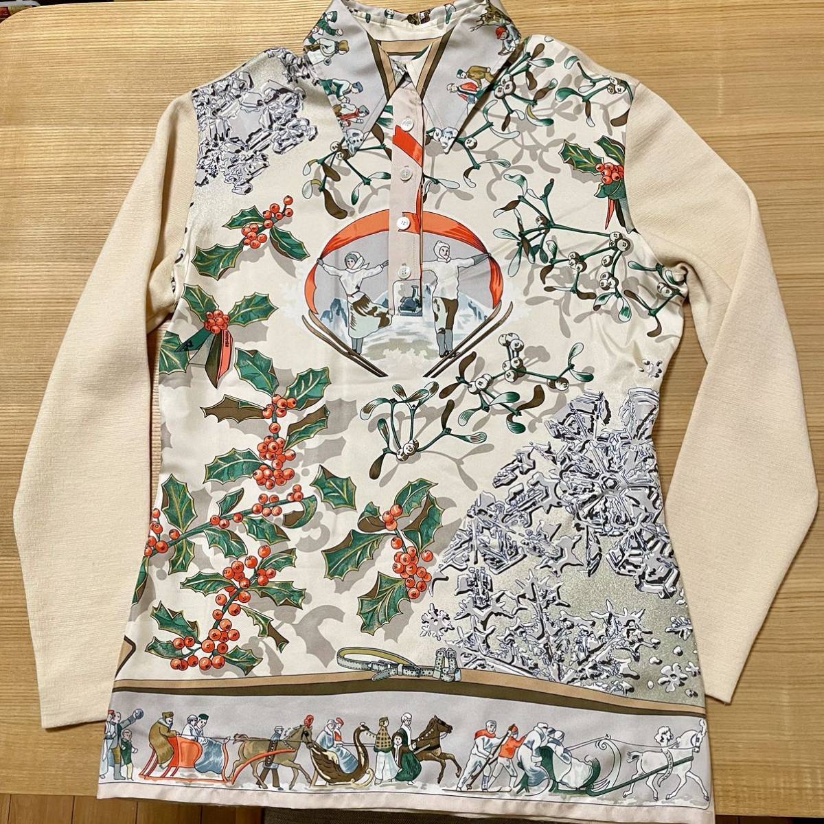 エルメス☆美品 シルクパネル×ニット プルオーバー ロング丈 セーター