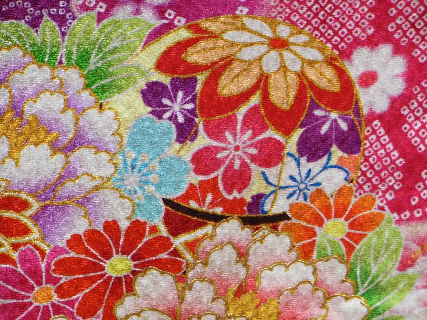 closet_nk(329) ☆お振袖☆艶やか和柄 総絞り（総凸出し加工） 大牡丹