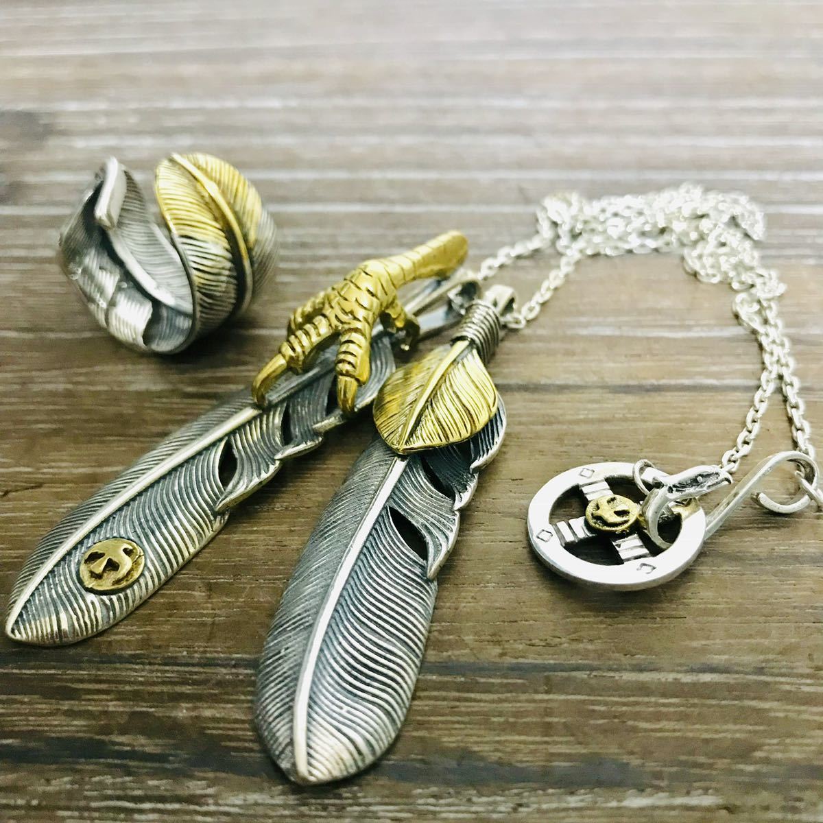 silver925 金爪フェザー 上金ハートフェザー ネックレス 先金フェザーリング セット ゴローズ 好きにオススメ　新品 未使用