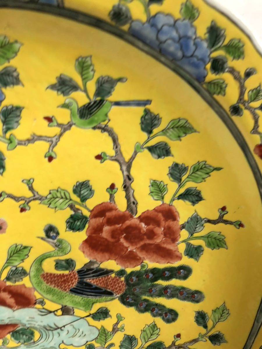 骨董品　中国・康熙時代 風景画の装飾皿 清代 大清康熙年製款 五彩鳥文大皿 骨董品 中国古玩 時代物 古道具