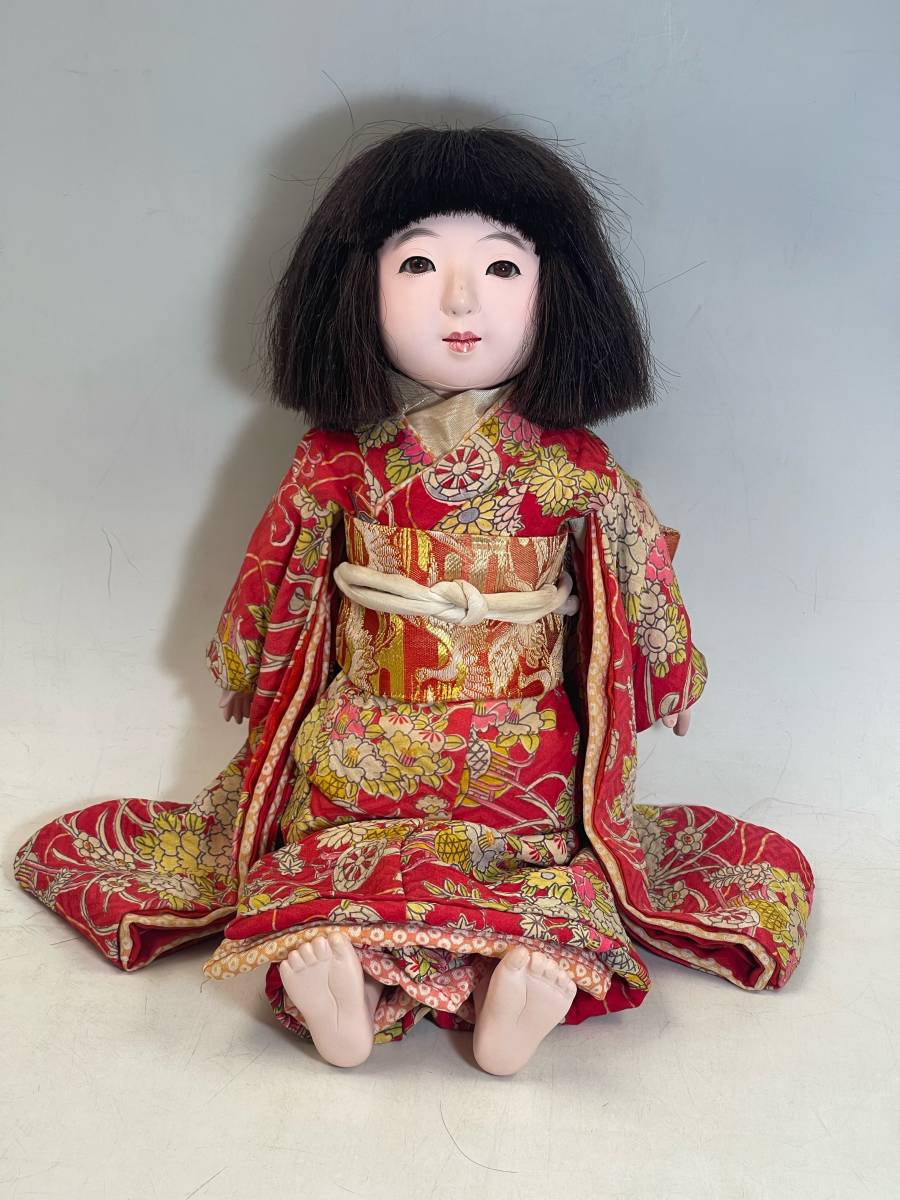 古い市松人形　女の子　豊龍齋の銘あり　38㎝　昭和初期