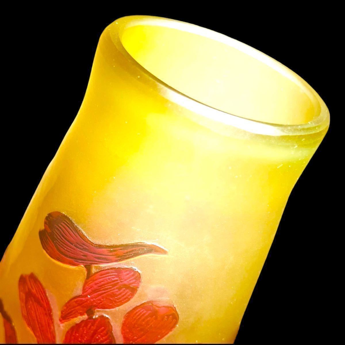GW限定価格 エミール ガレ 花瓶 赤 花文 27㎝ Emile Galle 1900年 被せ