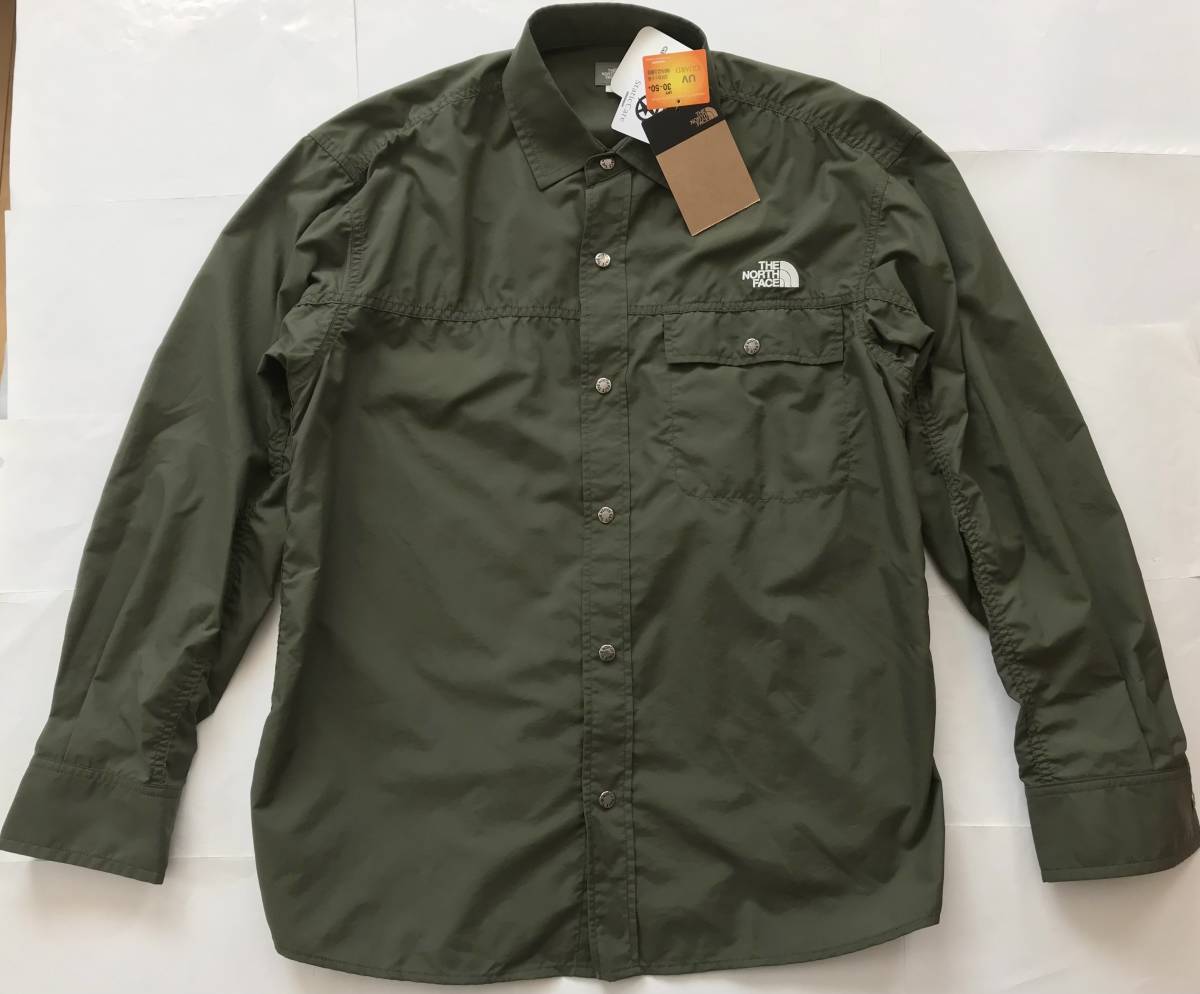 新品14，300円★THE NORTH FACE ノースフェイス★NR11961★L/S Nuptse Shirt★オリーブ色 ナイロン100%★ロングスリーブヌプシシャツ★sizeL