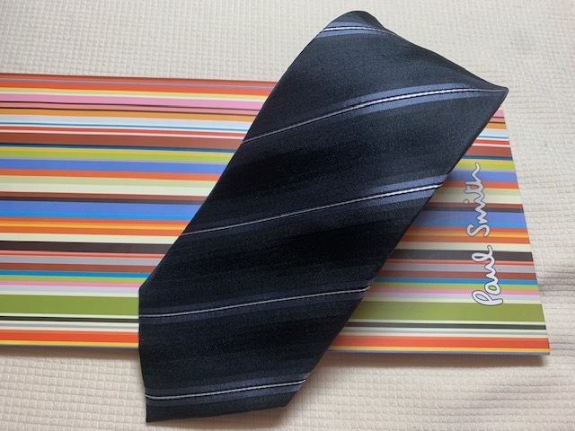 Paul Smith ポールスミスMade in Italy ネクタイ黒ストライプ柄シルク100