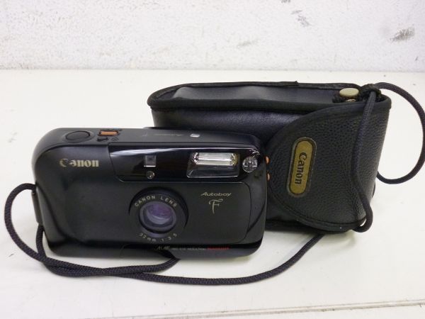 W562-Y24-533◎ Canon キヤノン Autoboy F コンパクトフィルムカメラ ブラック 32mm 1:3.5 専用ケース付き 通電確認済 現状品①◎