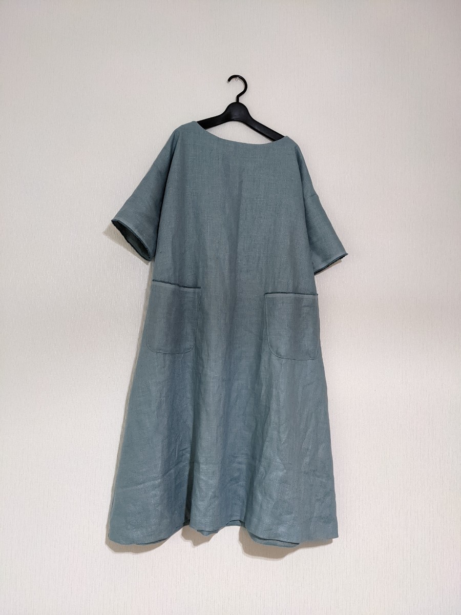 ハンドメイド　ふんわり　大人服　リネン　キャンバス　Ａライン　ワンピース　ドルマンスリーブ　フリンジ　フリーサイズ