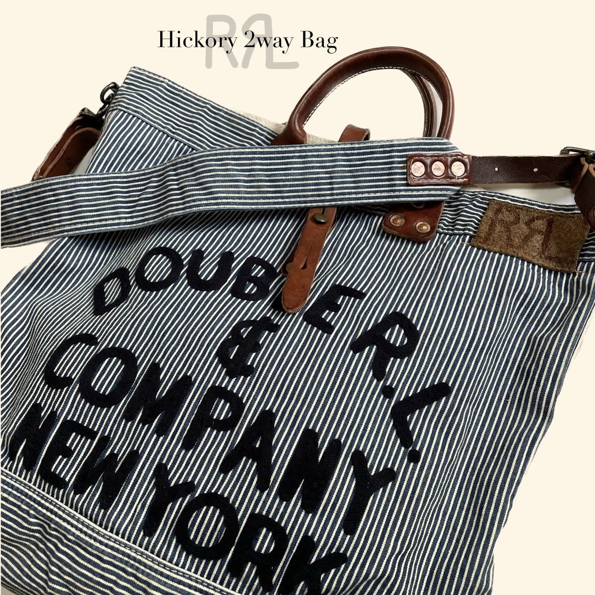 RRL “Hickory 2way Bag” バッグ インディゴ ヒッコリー ストライプ キャンバス ショルダー トート ワーク Ralph Lauren ヴィンテージ