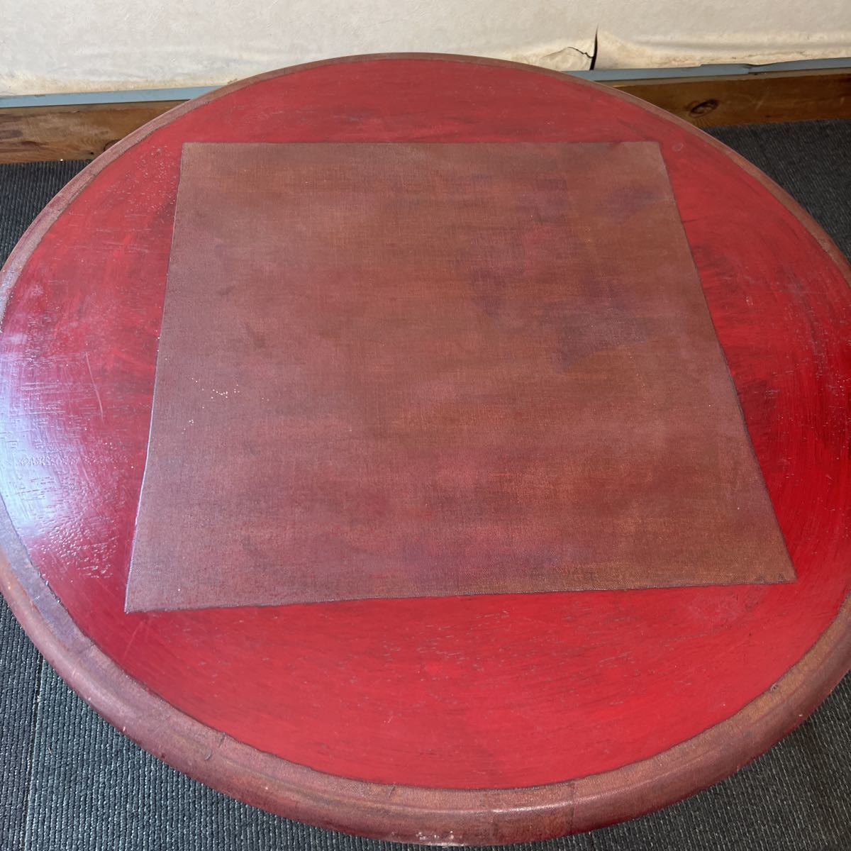 【希少・特大102cm】昭和レトロ 無垢材 折りたたみ 丸ちゃぶ台 / 古道具 昭和レトロ ちゃぶ台 丸形ちゃぶ台 日本 折り畳み脚 昔のちゃぶ台 昭和