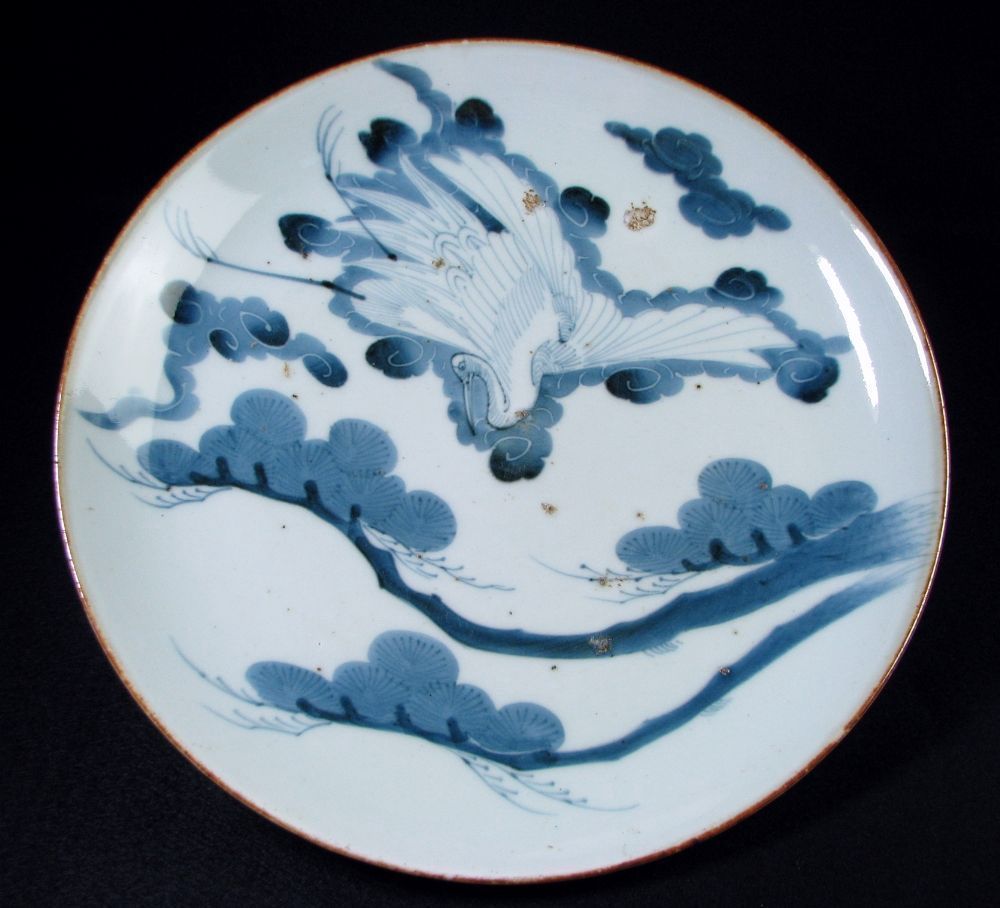 古伊万里 志田窯 染付鶴松文大皿 幅：31.6cm 江戸後期/20g13 古伊万里