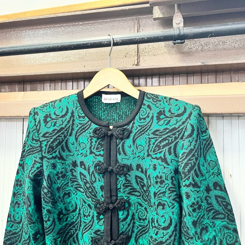 オールド Yves Saint Laurent/イヴ・サンローラン ニットジャケット サイズ M チャイナボタン 福助期 ヴィンテージ digjunkmarket