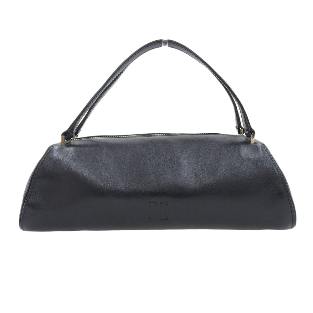 超美品 ヒロフ HIROFU 現行タグ Hロゴ刻印 レザー ポーチ ハンドバッグ 黒