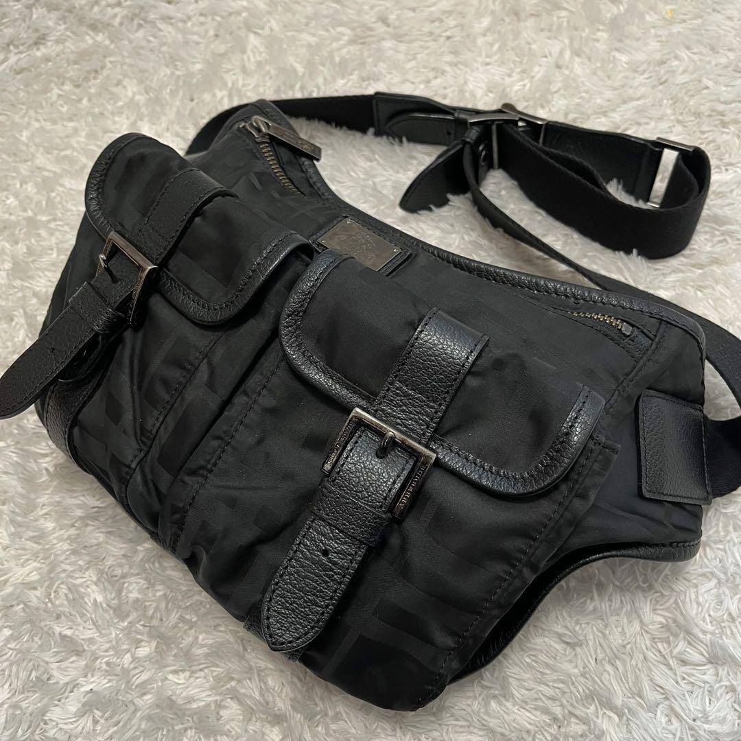 バーバリーブラックレーベルBurberry BLACK LABEL ボディバッグ ナイロン レザー メンズ チェック ブラック