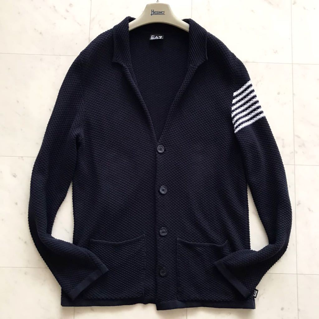 大きいサイズ XL● エンポリオアルマーニ EMPORIO ARMANI コットン ワッフルニット ジャケット カーディガン 高級感 EA7 ネイビー メンズ
