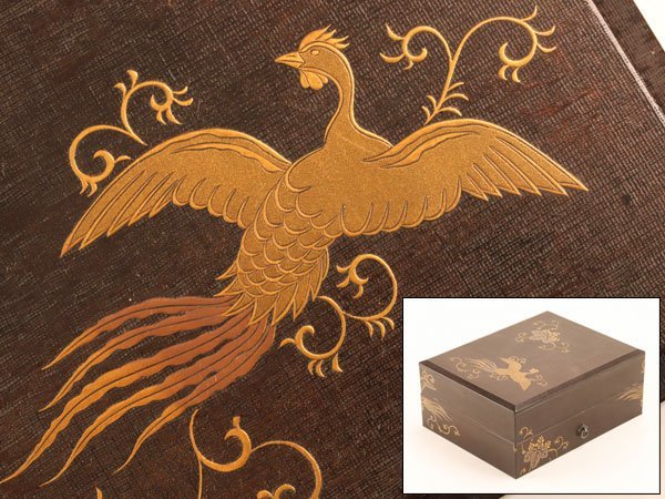 流】時代漆器 桐鳳凰文蒔絵二段硯箱 箱付 DF212 文化遺産オンライン