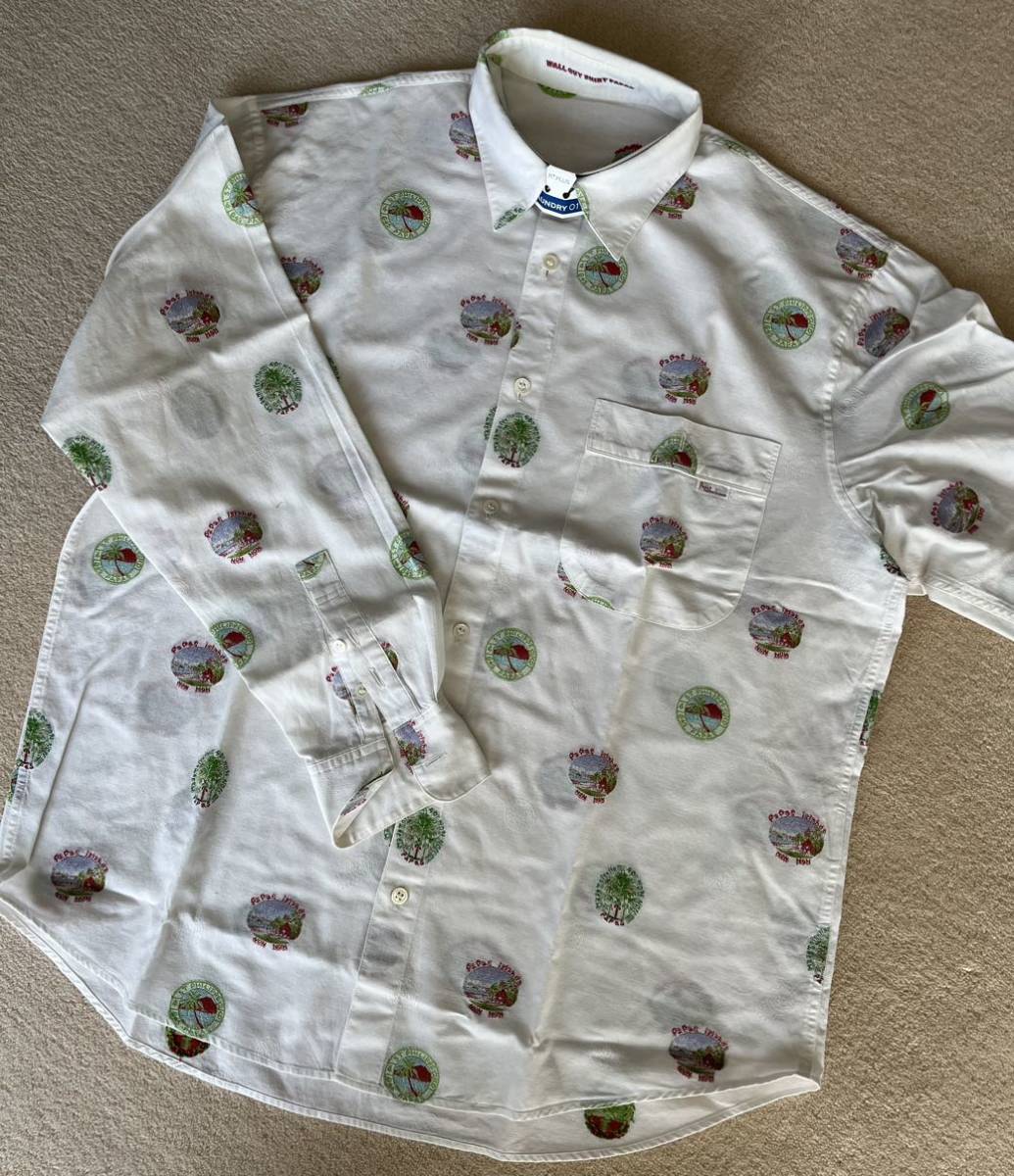 パパス　シャツ　刺繍　麻混 長袖 LLサイズ　PAPAS　USED