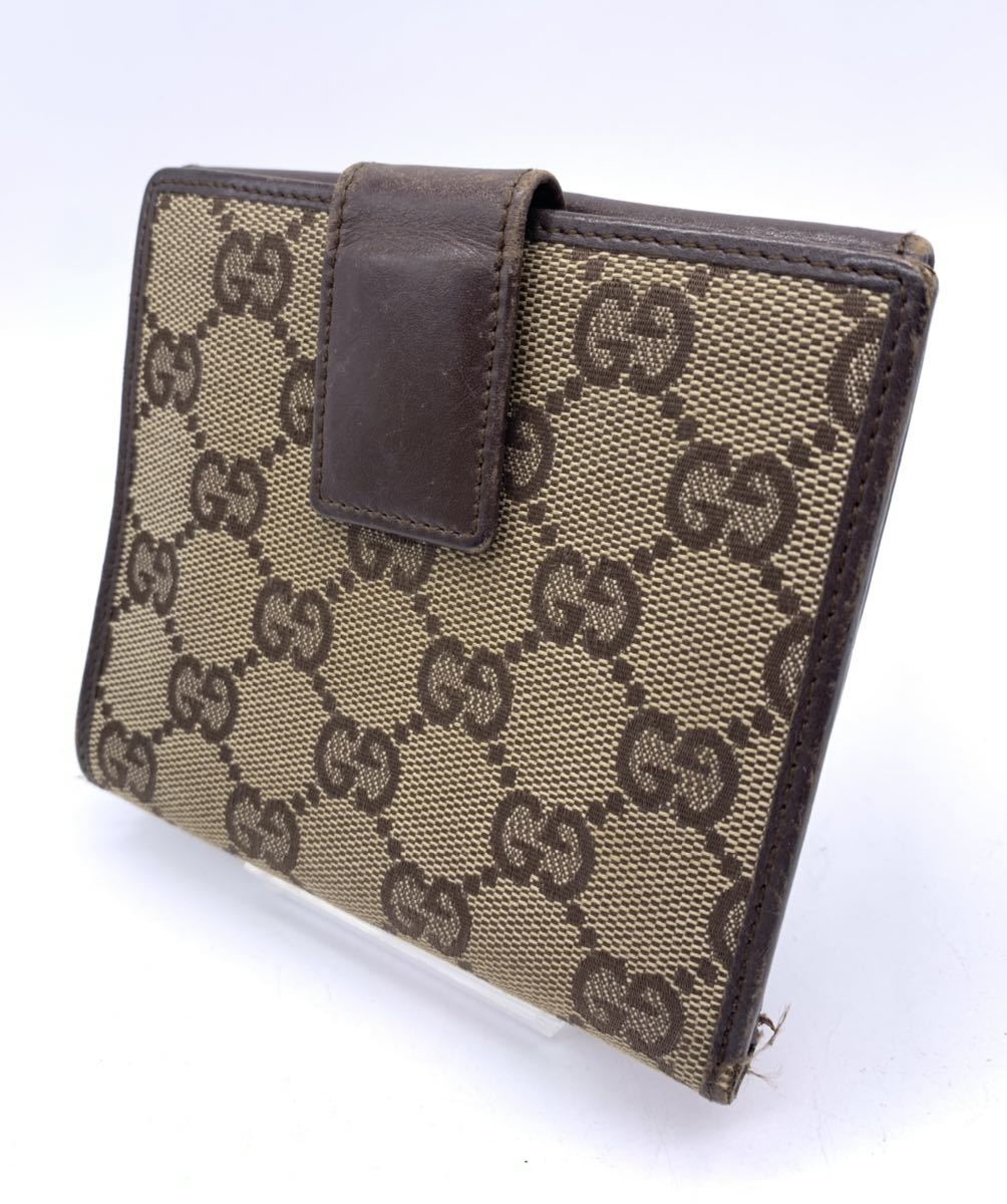 極美品 GUCCI グッチ GG柄 キャンバス 本革 二つ折り財布 コンパクト