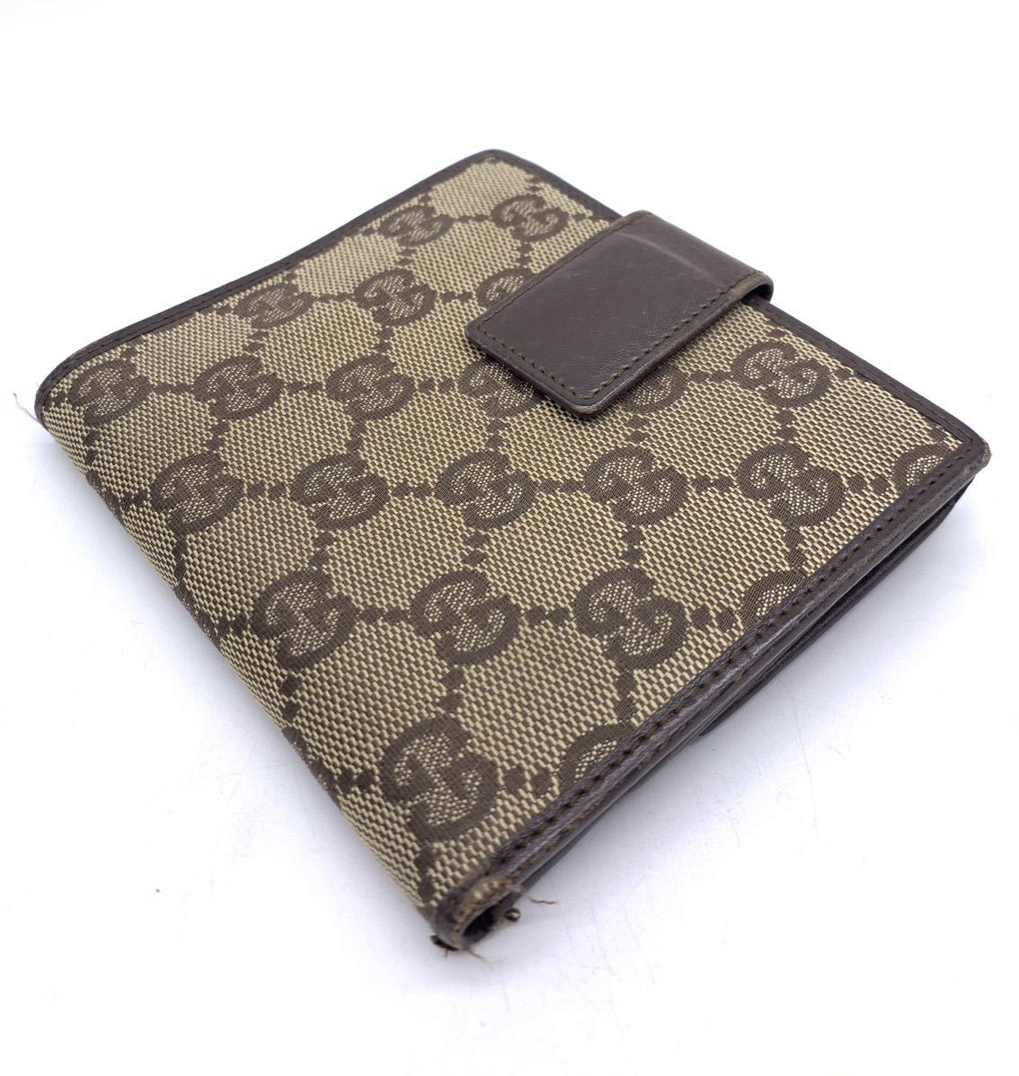 極美品 GUCCI グッチ GG柄 キャンバス 本革 二つ折り財布 コンパクト