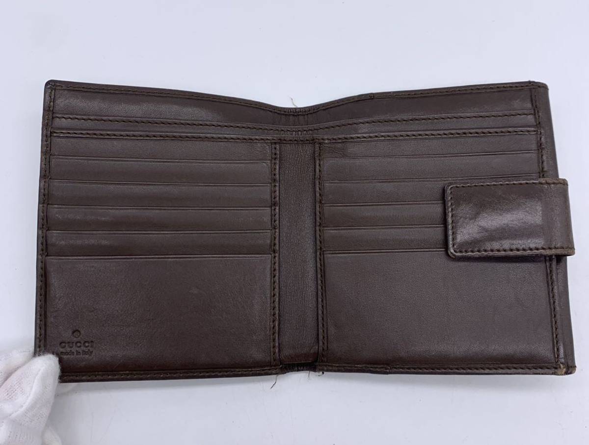 極美品 GUCCI グッチ GG柄 キャンバス 本革 二つ折り財布 コンパクト