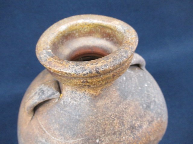 eK7798 陶器「伊勢崎紳 備前 窯変肩付扁壷」陶印/共箱付 茶道具 芸術