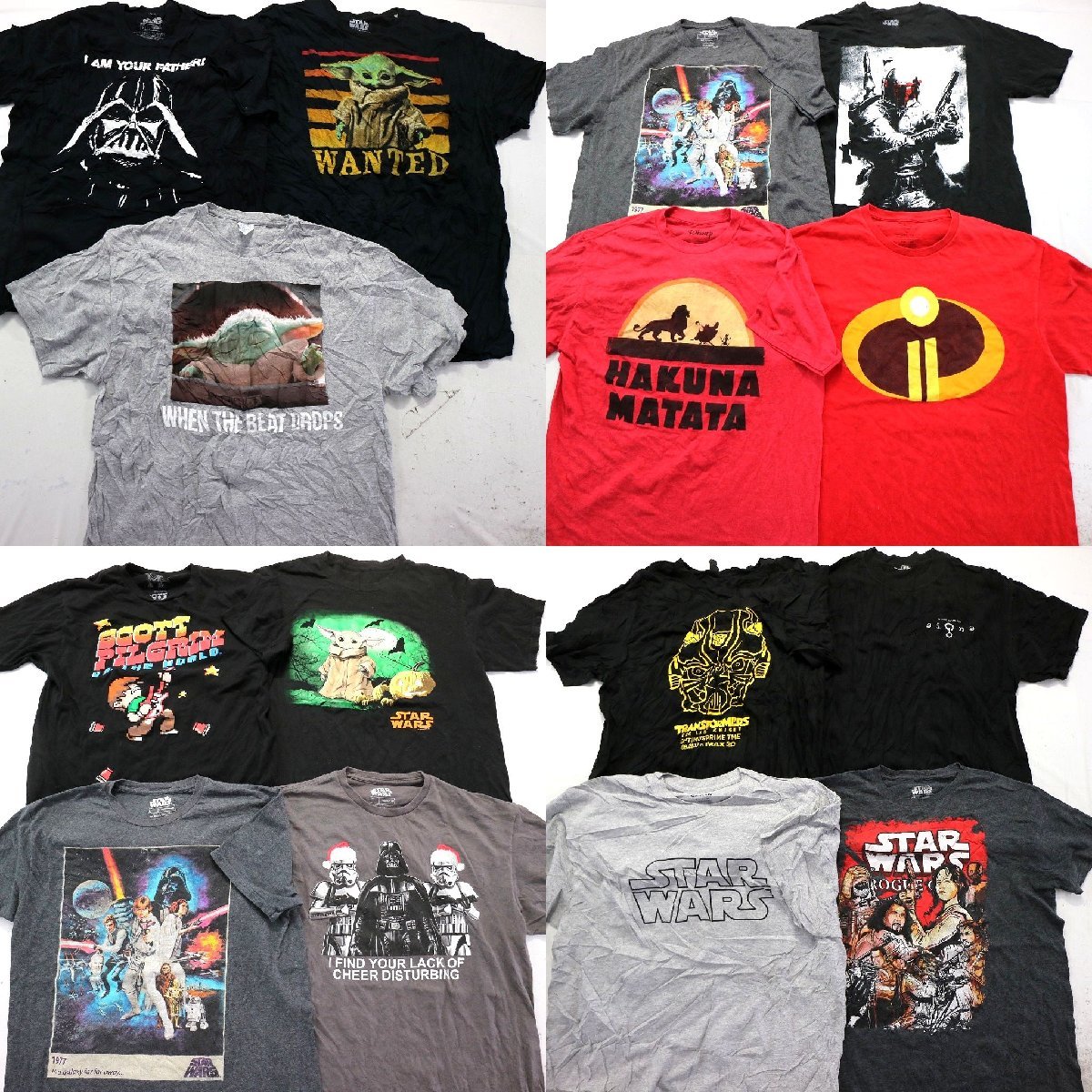 ◎映画　ドラマ系半袖Tシャツ set ディズニー　黒 他 (メンズXL/L) 15枚セット まとめ売り 古着卸 1円スタート 最落なし MN0065