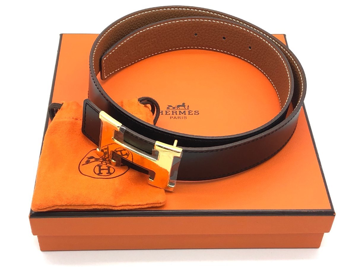 美品 エルメス Hベルト BOXカーフ トゴ □H刻印 記載サイズ 75 箱付き 中古【MA040109】