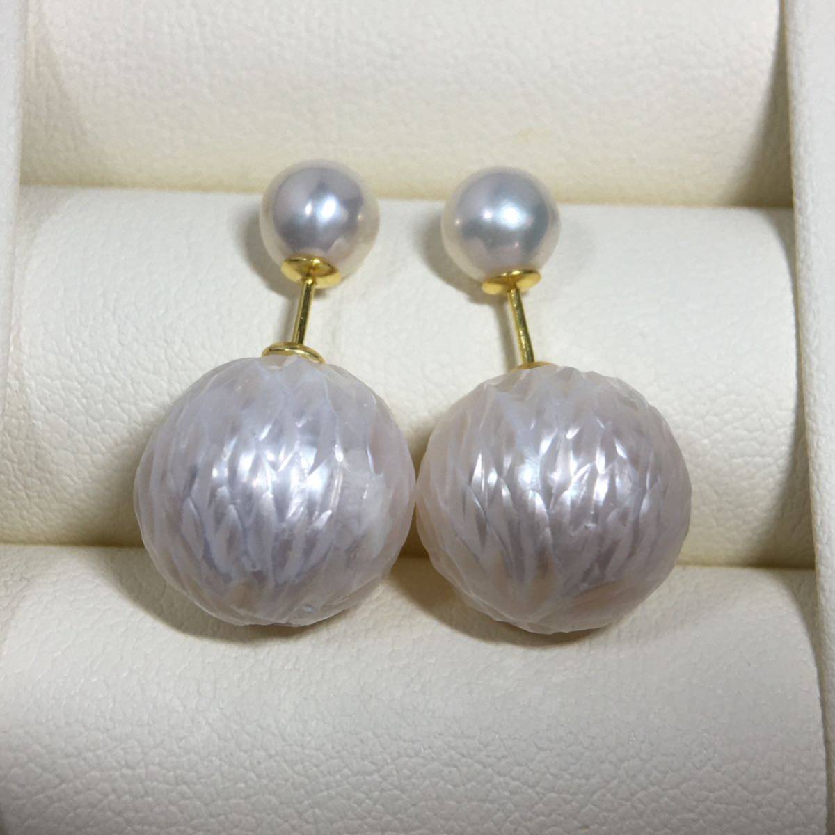 AB91 特大13mm ダブルピアス 淡水真珠 エジソンカットパール 【公式通販】