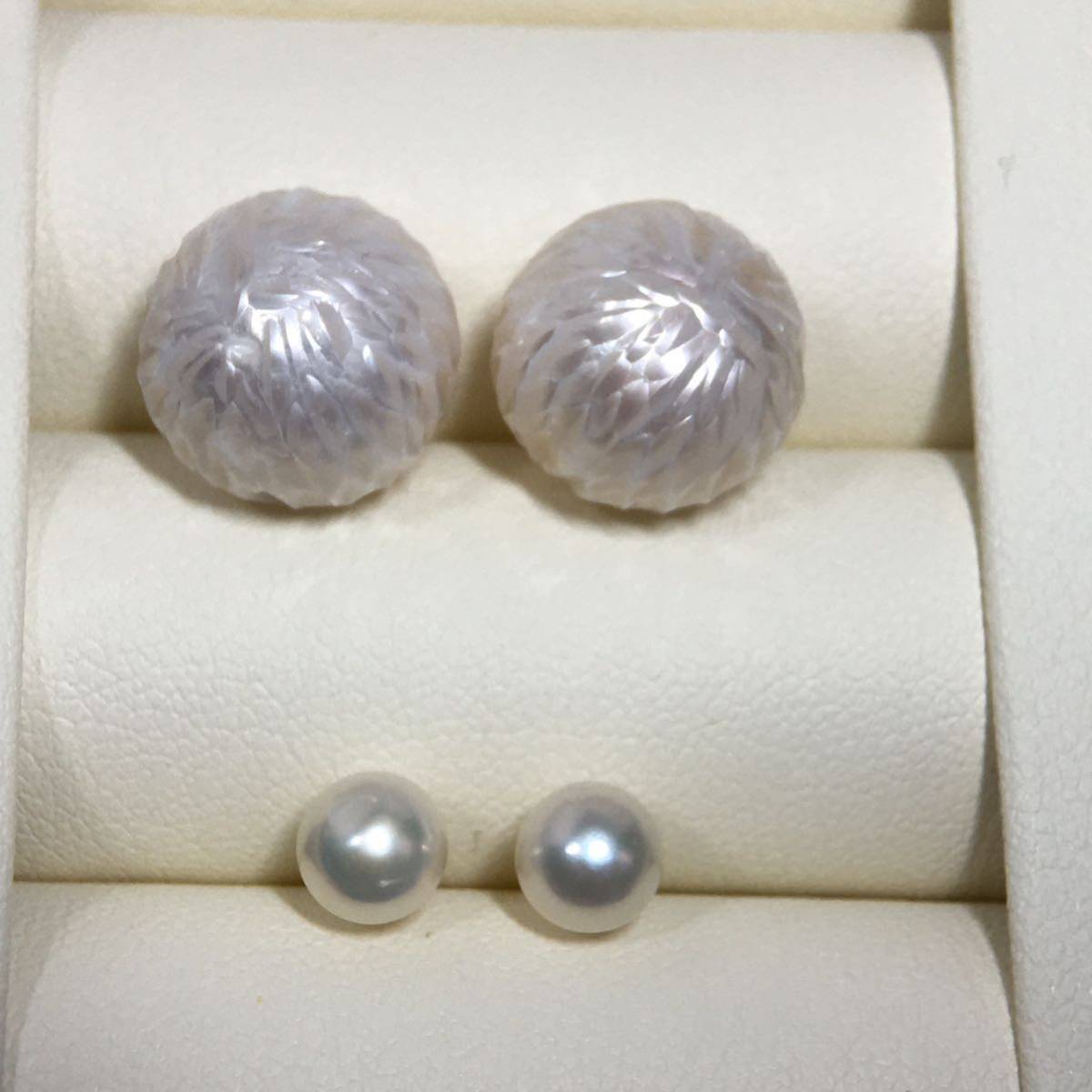 AB91 特大13mm ダブルピアス 淡水真珠 エジソンカットパール 【公式通販】