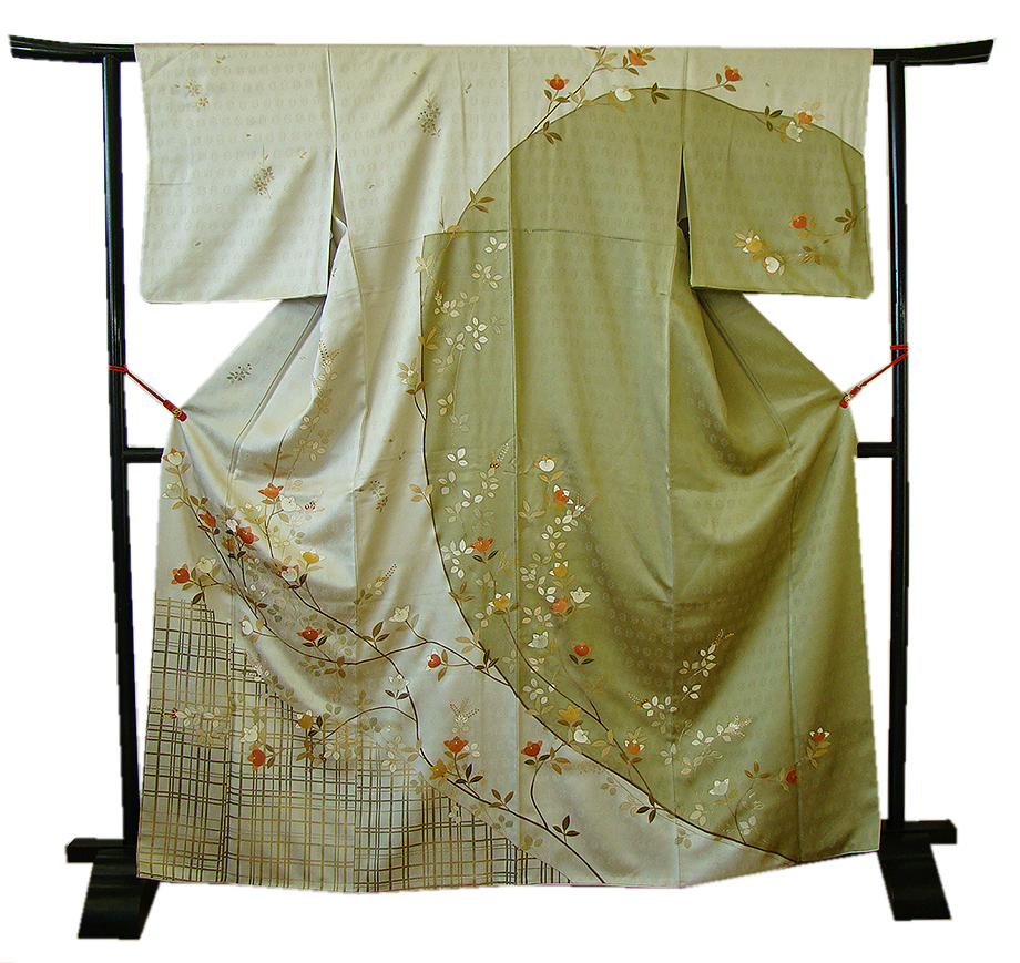 時代屋 裄67.1cm 紋意匠地 金彩加工染 附下げ 訪問着 正絹 仕立上り