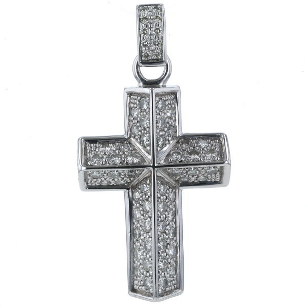 K18WG ホワイトゴールド ネックレストップ ダイヤモンド 2.03ct クロス 十字架 パヴェ リバーシブル ハート【新品仕上済】【zz】【中古】
