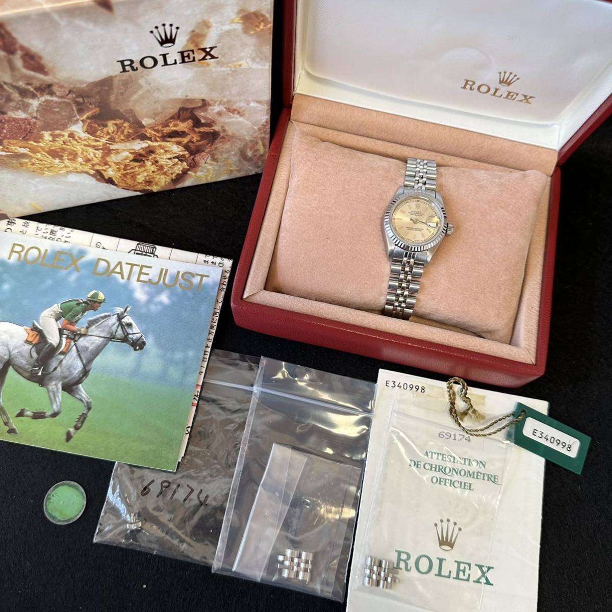 F16◎ ロレックス ROLEX デイトジャスト 腕時計 E番 自動巻 ステンレス ホワイトゴールド シルバー文字盤 69174 レディース 箱付属品付