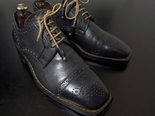 美品 ステファノ ブランキー二 7.5 Stefano Branchini 最上位「カルツォレリア」メダリオン セミブローグ 6801