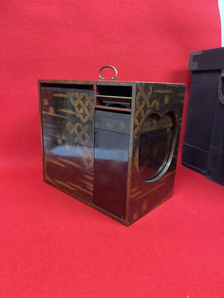 1円〜江戸時代野弁当 汁入れ 小皿付 四段重箱 弁当箱 天然木 時代漆器 骨董 共箱付き