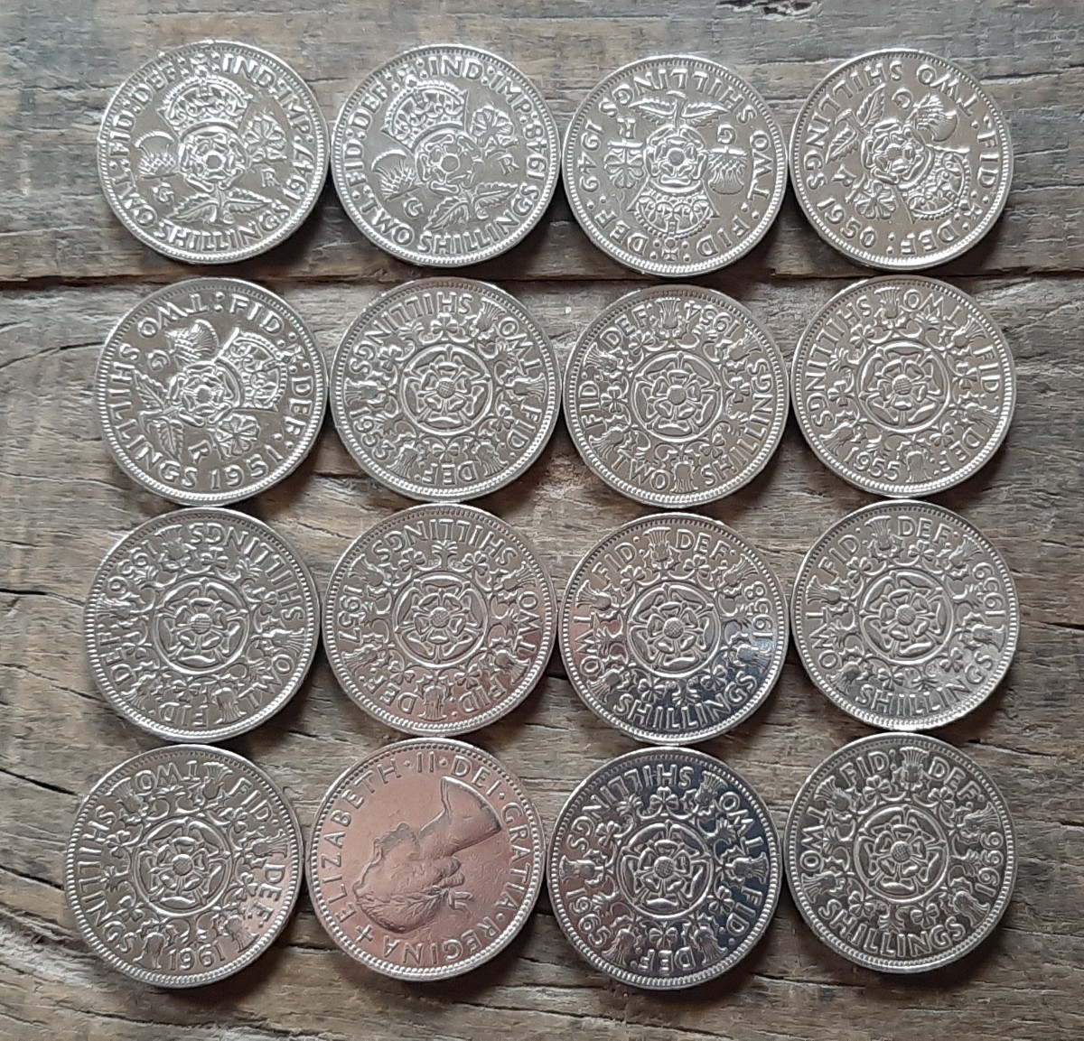 1956年イギリス、2シリング硬貨 エリザベス女王 イギリス 2シリング フロリン 英国コイン16個