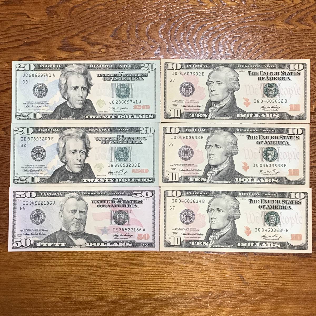ケ2 アメリカ 米ドル紙幣 120ドル 50ドル 20ドル 10ドル 6枚