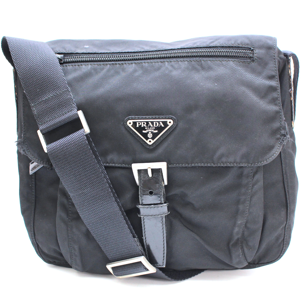 PRADAメッセンジャーバッグ ショルダーバッグ レザー 三角プレート PRADA/プラダ B8994 三角プレート メッセンジャーバッグ ブラック