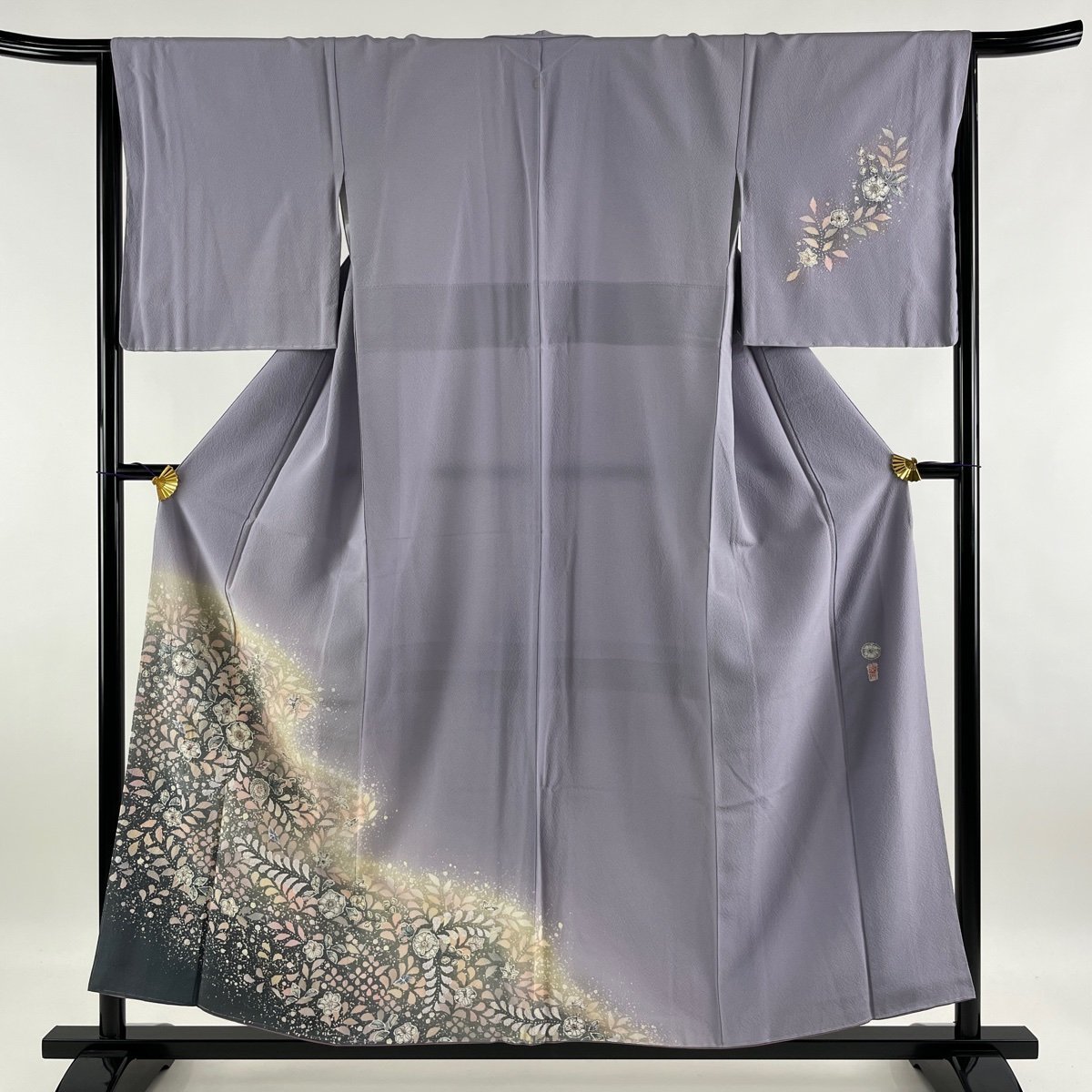 付下げ 名品 落款 翠山工房 やまと 一つ紋 辻が花 ぼかし 薄紫 袷 身丈