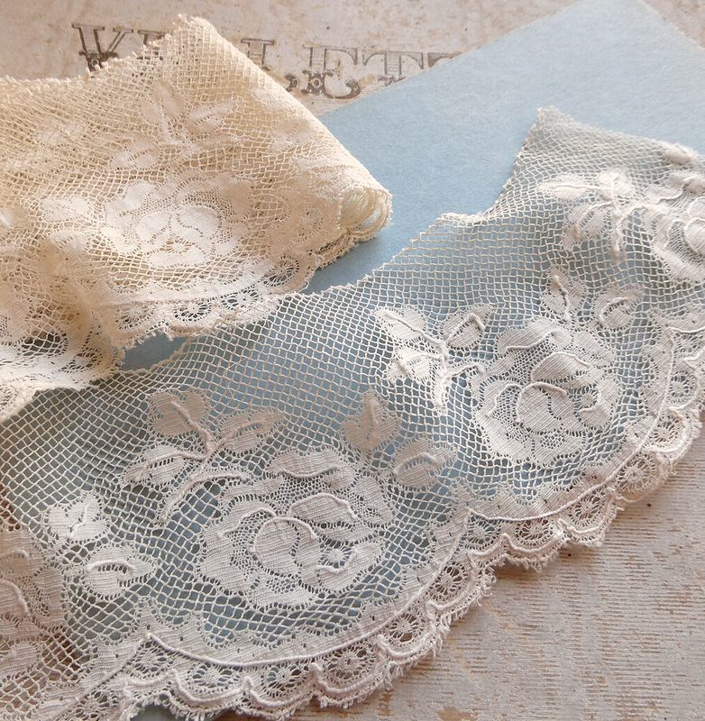 美しいローズ刺繍 ヴァレンシエンヌレース フランス アンティーク 