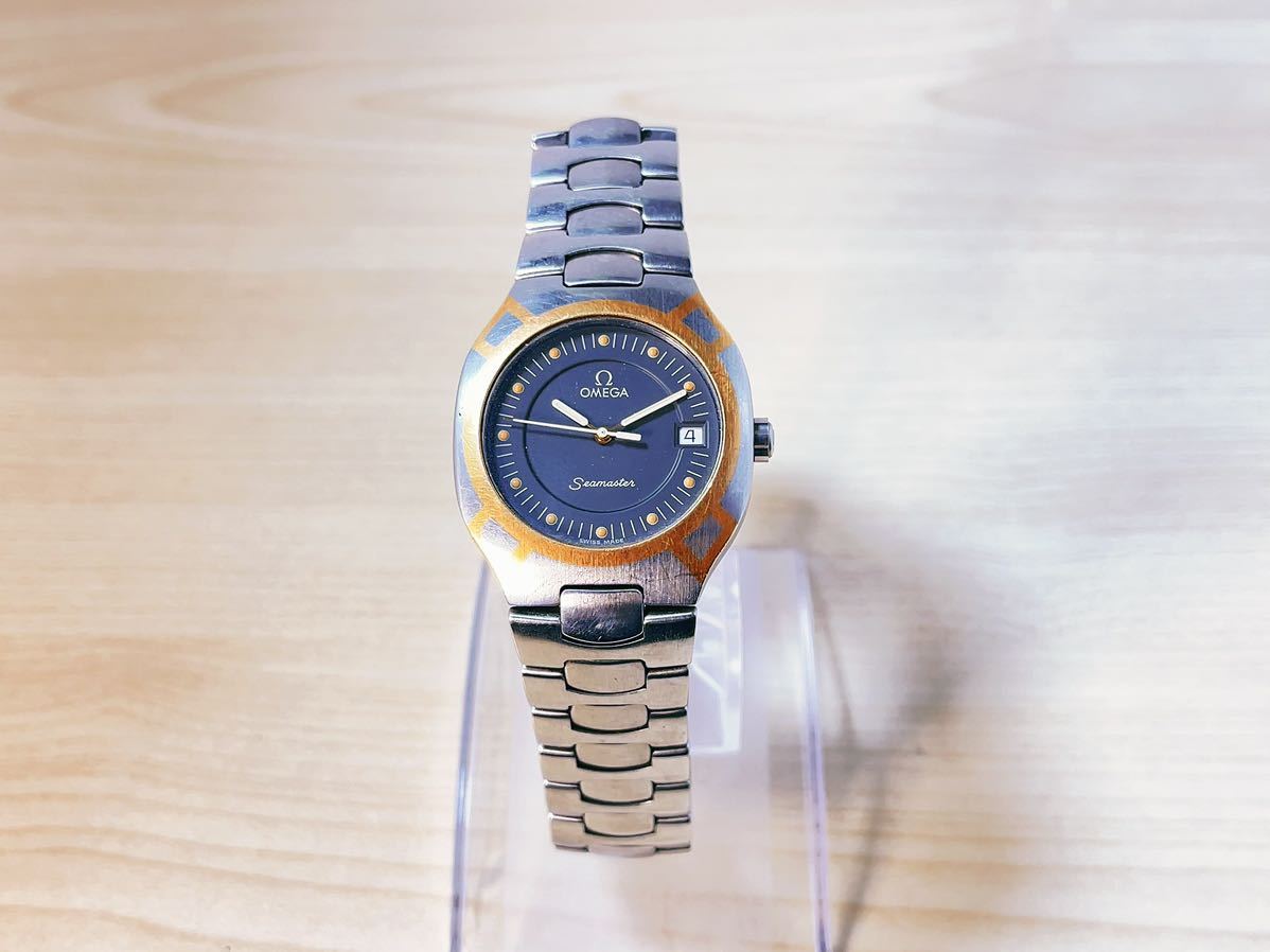 オメガ ポラリス シーマスター デイト クォーツ 腕時計 グレー文字盤 ファッション小物 純正ブレス OMEGA 不動 KD