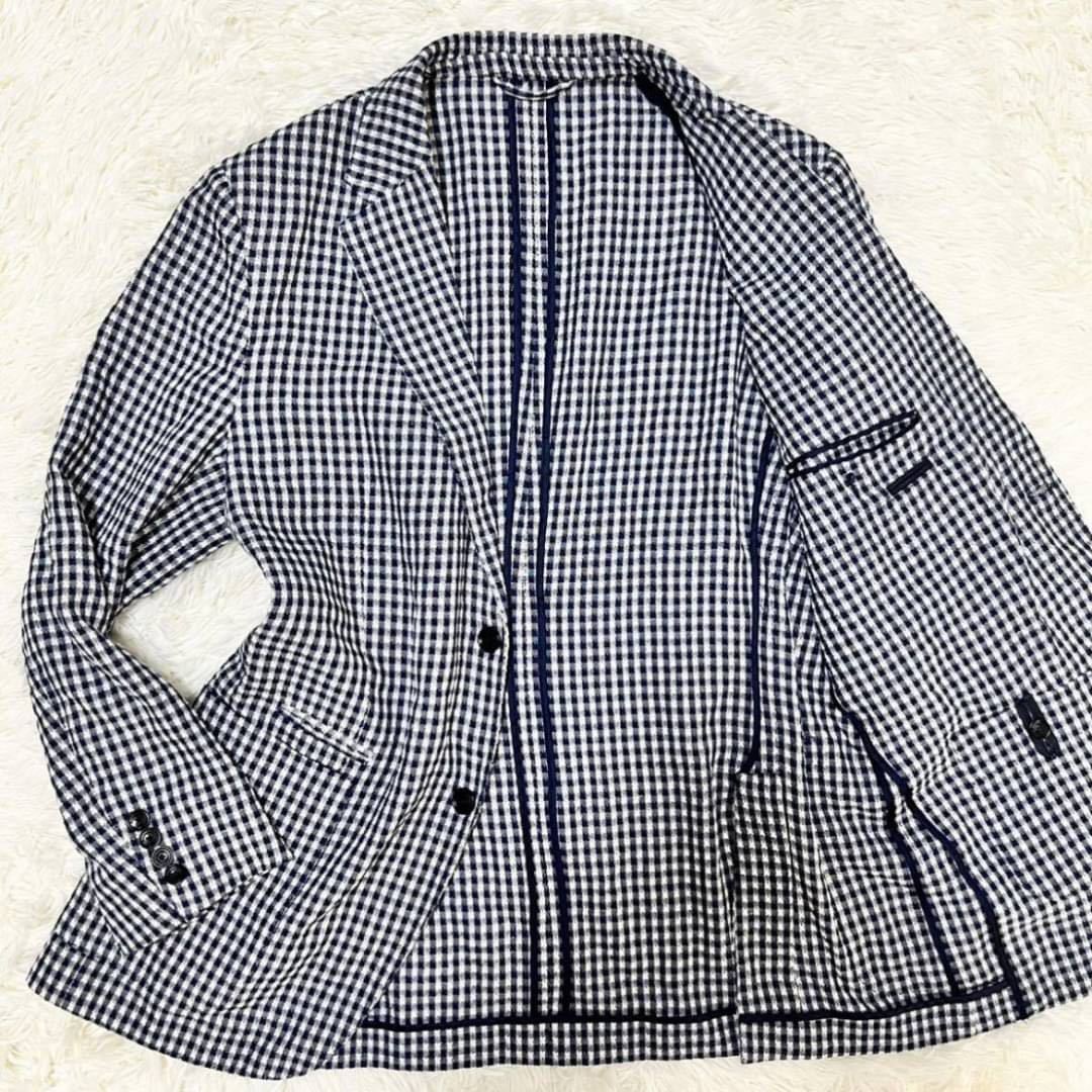 Zegna【希少2XL リネン混 美品】テーラードジャケット52 紺 白 