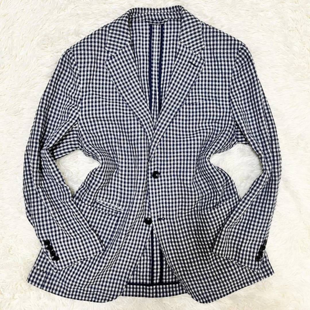 Zegna【希少2XL リネン混 美品】テーラードジャケット52 紺 白 