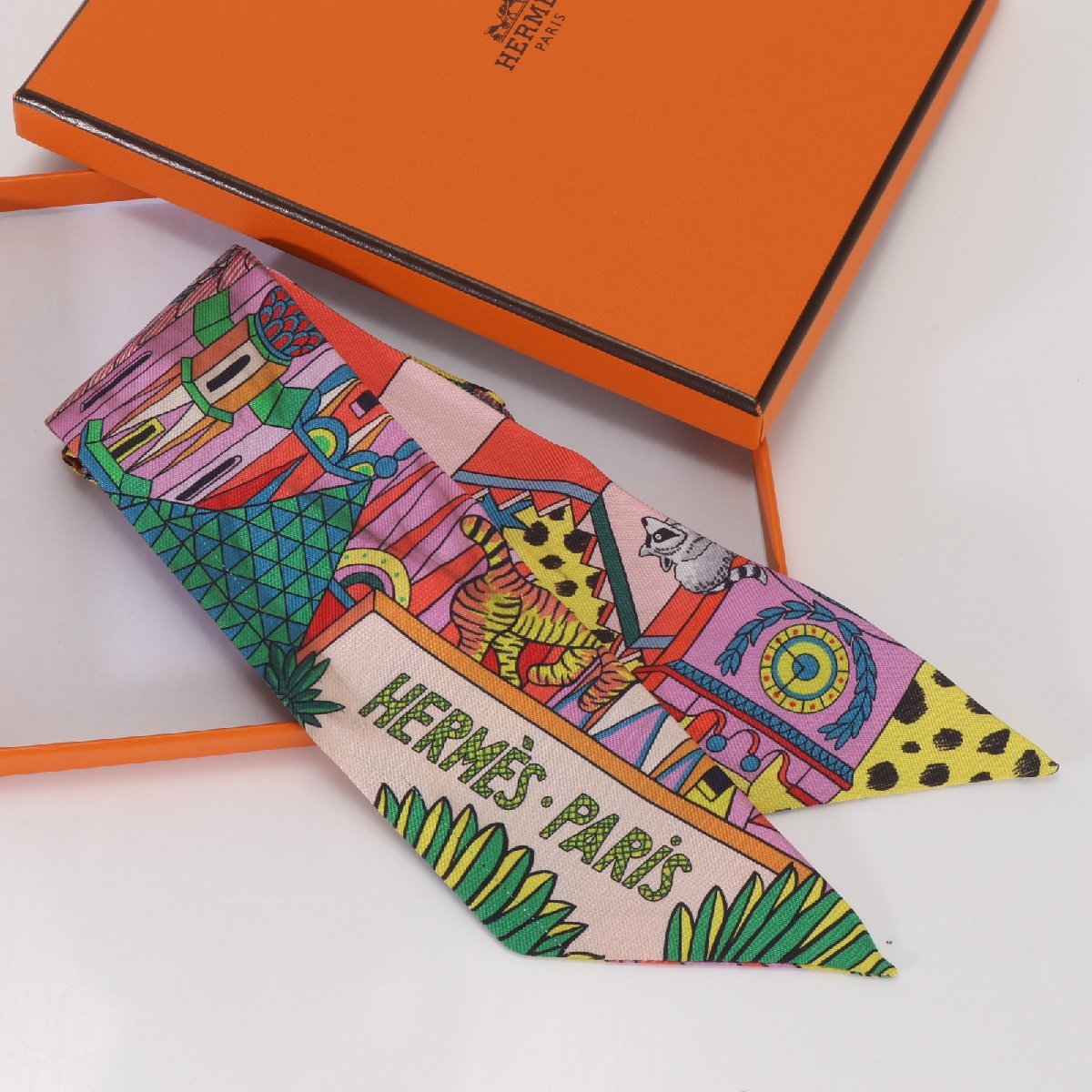 ■1円■エルメス■タグ付■Animapolis アニマポリス■ツイリー スカーフ シルク 100％ Cマーク 絹 ストール ショール レディース AAT D26-3