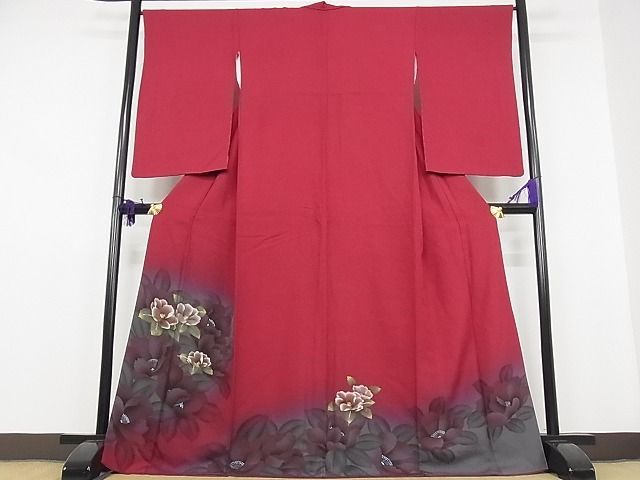 着物屋こころ■訪問着　刺繍　草花文　暈し染め　金糸　ロング丈　着丈170cm　裄丈66cm　正絹　逸品　B-ey3163