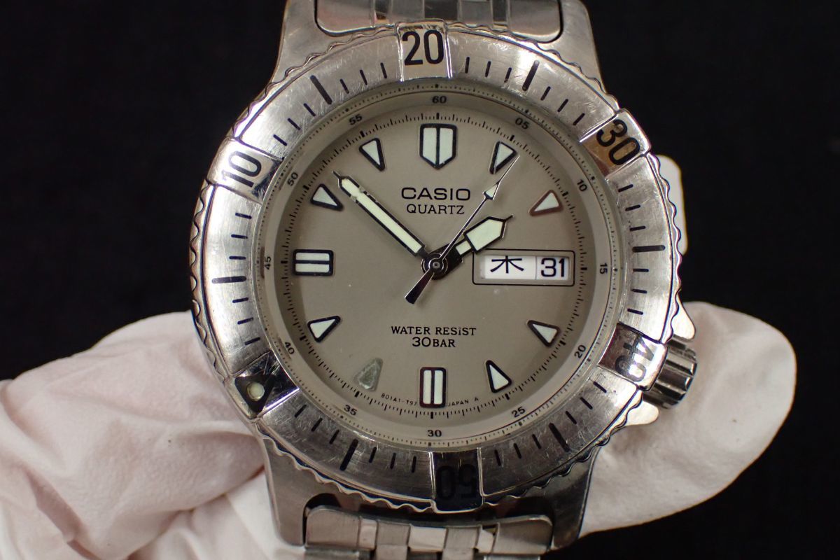 △12 腕時計12 CASIO QUARTZ カシオ ダイバーウォッチ△クォーツ式 