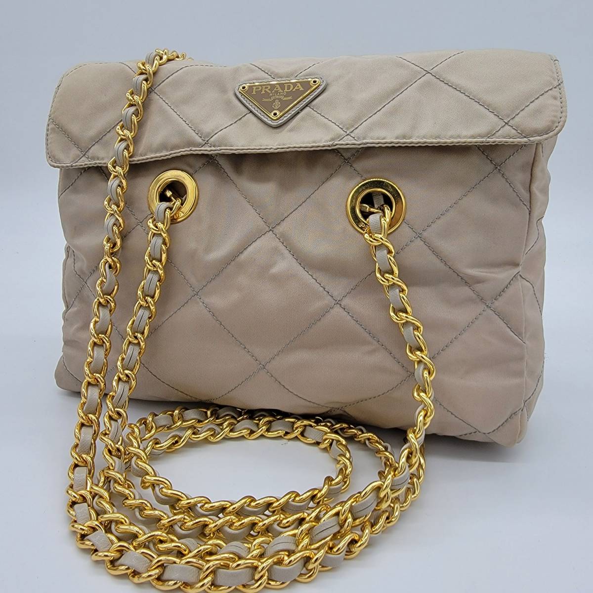 1円 PRADA プラダ チェーンバッグ ショルダーバッグ ベージュ 